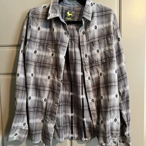 Plaid flannel shirt with Aztec/tribal detail
